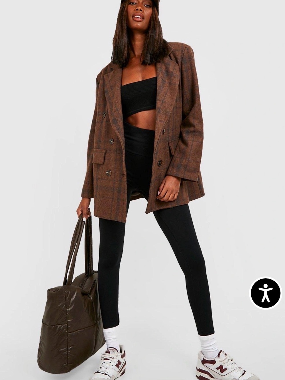 Boohoo Chocolate Tonal Oversized Checked Blazer Size 8 NWT